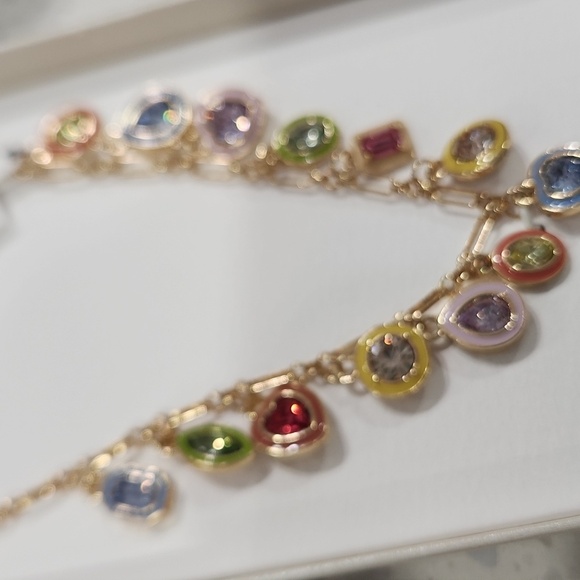 🌈🔹️Persimmon🔹️ colorful pastel gold charm glass stone 16" brass necklace - Picture 3 of 4